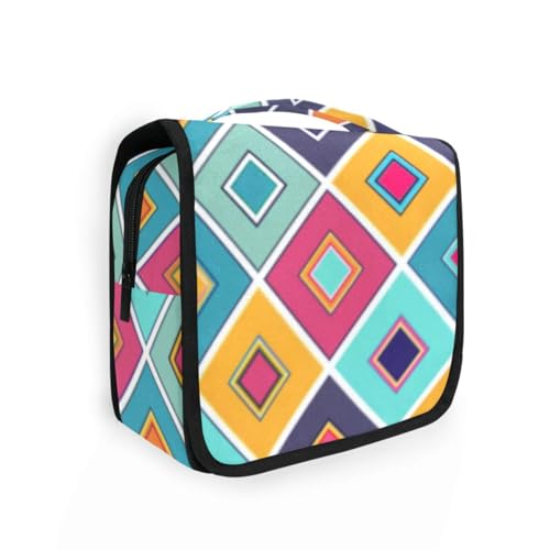 Kosmetiktasche mit geometrischem buntem Karomuster, mit Haken zum Aufhängen, wasserdicht, für Damen, vertikal, freistehend von aidingzhi