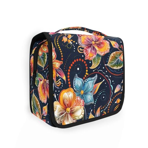 Kosmetiktasche mit tropischem Wind von hellen Blumen, stilvolle Kosmetiktasche für Damen, vertikal, freistehend von aidingzhi