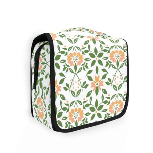 Kulturbeutel mit grünen Blättern und Pfirsichblumen, mit Haken zum Aufhängen, leichte Kosmetiktasche für Damen, Reisegröße, Zubehör Kulturbeutel mit grünen Blättern und Pfirsichblumen, mit Haken zum Aufhängen, leichte Kosmetiktasche für Damen, Reisegröße, Zubehör von aidingzhi