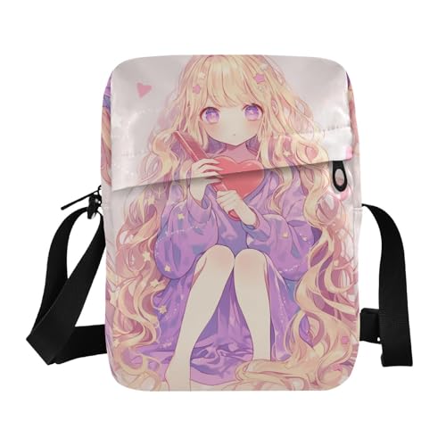 Lange Haare Anime Mädchen Messenger Bag Niedliche Männer Umhängetasche Crossbody Geldbörse Verstellbarer Riemen für Einkaufen Arbeit von aidingzhi