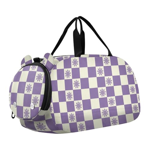 Lila Sun Checker Plaid Muster Mädchen Gym Seesack mit Schuhfach Multifunktionale Übernachtungstasche für Strand Schwimmen Taschen Pool Sport, Violettes Karomuster von aidingzhi