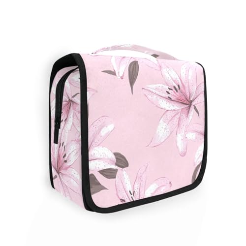 Lily Baby Kulturbeutel mit Haken zum Aufhängen, tragbare Reise-Kosmetiktasche für Damen, mit Fächern und Griff, pfirsichfarben von aidingzhi