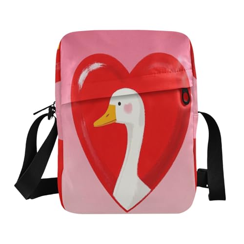 Lustige Cartoon-Herz-Tier-Gans Herren-Umhängetasche, kleine Umhängetasche, Schultertasche für Damen, verstellbarer Riemen, für Schule, Reisen von aidingzhi