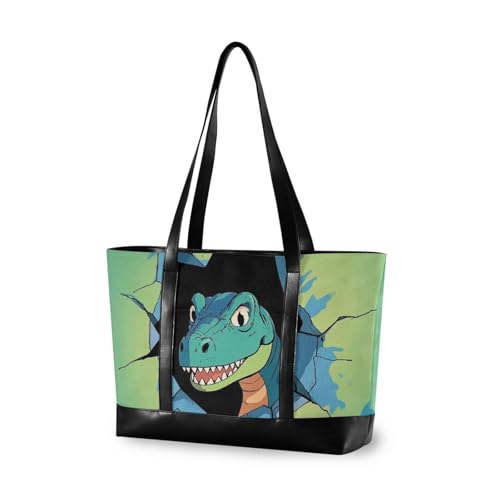 Lustige Cartoon-Wand-Dinosaurier-Computertasche für Damen, große Kapazität, mit Reißverschlusstasche, 35,6 cm, für Pendler von aidingzhi