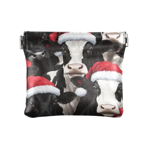 Lustige Damen-Geldbörse aus Leder, Motiv: Frohe Weihnachten, Kuh, praktische Mini-Geldbörse für Kleingeld, Münzfach für Damen und Mädchen von aidingzhi