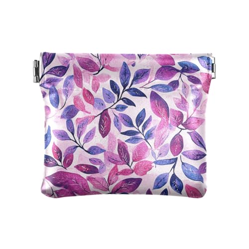 Make-up-Tasche für Damen und Mädchen, PU-Leder, kleine Münzen, wasserdicht, Violett / Rot, Lila rote Blätter einfach, Dekoration von aidingzhi