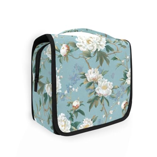 Make-up-Tasche im chinesischen Stil, Pfingstrosen, mit Haken zum Aufhängen, Kosmetiktasche für Geldbörse, vertikal, freistehend von aidingzhi