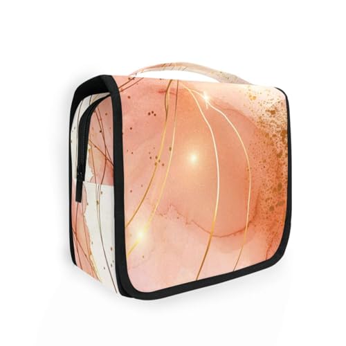 Make-up-Tasche mit Aufhängehaken, goldfarben, orangefarbener Marmorstein, Make-up-Tasche für Damen, mit Fächern und Griff Make-up-Tasche mit Aufhängehaken, goldfarben, orangefarbener Marmorstein, Make-up-Tasche für Damen, mit Fächern und Griff von aidingzhi