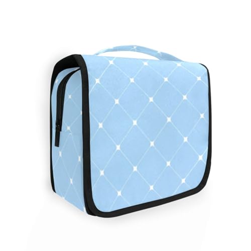 Make-up-Tasche mit Haken zum Aufhängen, Blau und Weiß, kariert, tragbare Kosmetiktasche für Damen, Reisegröße, Zubehör von aidingzhi