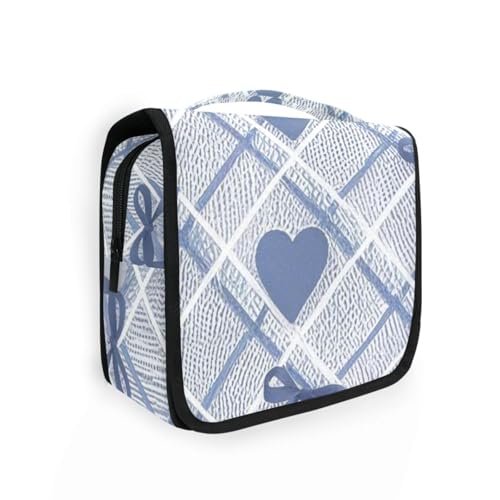 Make-up-Tasche mit niedlicher blauer Schleife und Herz, mit Haken zum Aufhängen, leichte Make-up-Tasche für Damen, Reisegröße, Zubehör von aidingzhi