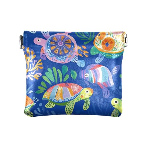 Meerestier-Schildkröte Damen Leder Münzgeldbörse Wasserdicht Mini Kleingeld Geldbörse Münzfach für Männer Frauen Reisen von aidingzhi