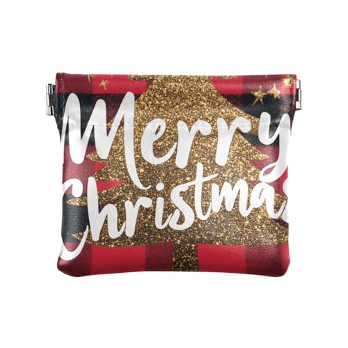 Merry Christmas Geldbörse für Damen, Leder, Schwarz / Rot, kariert, niedlich, Make-up-Tasche für Damen von aidingzhi