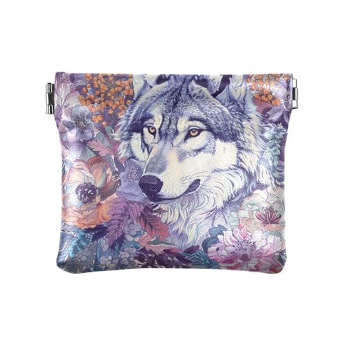Mini-Geldbörse im Boho-Stil, Blumenmuster, Violett, Wolf, für Damen, Mädchen, PU-Leder von aidingzhi