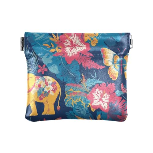 Mini-Kosmetiktasche im Boho-Stil, Elefanten-Blume, PU-Leder, kleine Münze, einzigartige Mini-Kosmetiktasche für Mädchen und Damen von aidingzhi