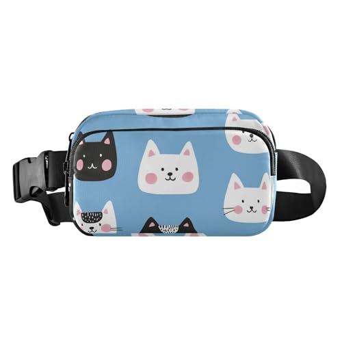 Modische Bauchtasche mit Cartoon-Katzengesicht für Damen und Herren, wasserdicht, mit verstellbarem Riemen, für Reisen, Urlaub, Laufen, Blau von aidingzhi