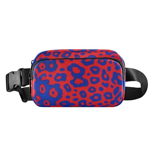 Modische Gürteltasche für Damen und Herren, Leopardenmuster, kleine Schultertasche, Reisezubehör mit verstellbarem Gurt, für Workout, Laufen, Wandern, Blau und Rot von aidingzhi