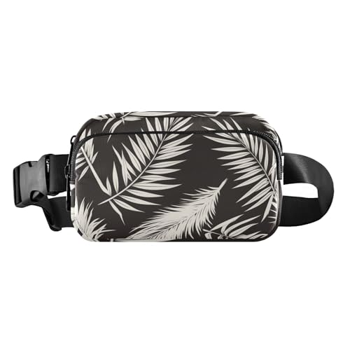 Modische Gürteltasche für Herren und Damen, große Kapazität, mit verstellbarem Riemen, für Workout, Laufen, Wandern, Schwarz mit weißen Blättern von aidingzhi