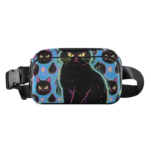 Modische Gürteltasche mit Cartoon-Motiv, Motiv: wütende schwarze Katze, für Männer und Frauen, wasserdicht, Crossbody-Gürteltasche mit verstellbarem Riemen für Reisen, Fitnessstudio, Arbeit von aidingzhi