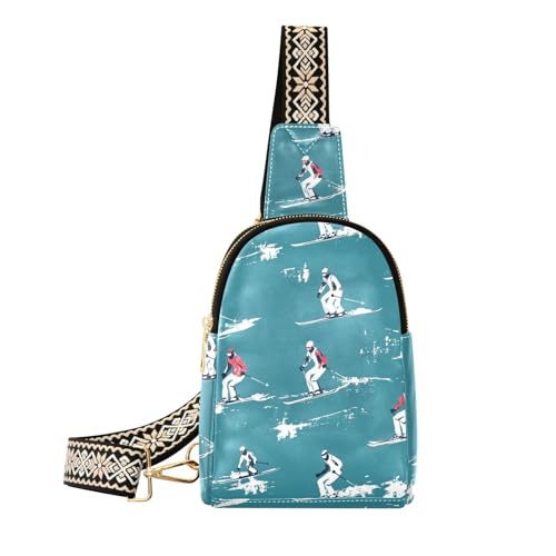 Modische Gürteltasche mit blauem Cartoon-Motiv, leicht, für Damen, Leder, Umhängetasche für den Tagesrucksack, Ski-blauer Cartoon von aidingzhi