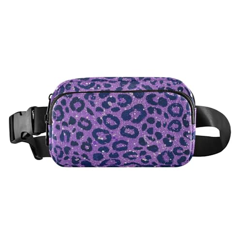 Modische Gürteltasche mit künstlichem Glitzer-Leopardenmuster, Lavendel, für Herren und Damen, Mehrzweck-Crossbody-Tasche, Anti-Diebstahl-Hüfttasche mit verstellbarem Riemen für Reisen, Einkaufen von aidingzhi