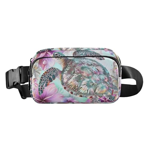 Modische Hüfttasche mit Boho-Blumen, Schildkröte, für Damen, Herren, Teenager, wasserabweisend, mit verstellbarem Gurt, für Workout, Laufen, Wandern von aidingzhi