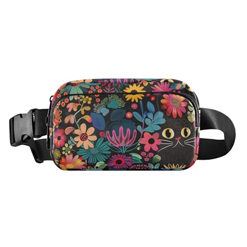 Modische Hüfttasche mit schwarzem Katzen-Motiv, für Damen und Herren, große Kapazität, Croose-Body Geldbörse mit verstellbarem Riemen für Reisen, Laufen, Wandern von aidingzhi