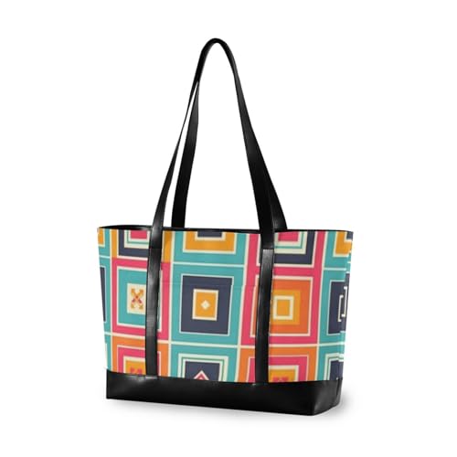 Modische Tasche für Damen, geometrisch, bunt, kariert, 35,6 cm, mit Reißverschluss, Arbeitstasche für Uni Modische Tasche für Damen, geometrisch, bunt, kariert, 35,6 cm, mit Reißverschluss, Arbeitstasche für Uni von aidingzhi