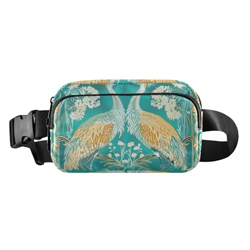 Modische Umhängetasche im Boho-Stil, Blumenmuster, grüner Kranich, für Damen, Herren, Teenager, wasserdicht, Crossbody-Tasche mit verstellbarem Riemen, für Radfahren, Wandern, Fitnessstudio von aidingzhi