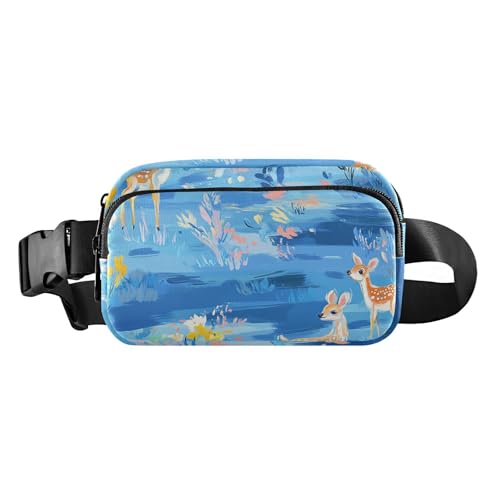 Modische Umhängetasche mit süßem Hirsch und blauen Blumen, für Herren und Damen, wasserdicht, Crossbody-Tasche mit verstellbarem Riemen für Shopping, Sport, Arbeit Modische Umhängetasche mit süßem Hirsch und blauen Blumen, für Herren und Damen, wasserdicht, Crossbody-Tasche mit verstellbarem Riemen für Shopping, Sport, Arbeit von aidingzhi