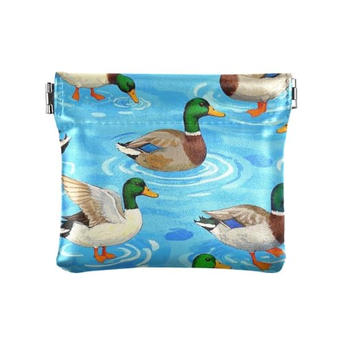 Münzgeldbörse, niedliches Tiermotiv, Blaugrün, Ente, bunt, für Damen und Herren, Leder, einzigartige Mini-Geldbörse für Damen von aidingzhi