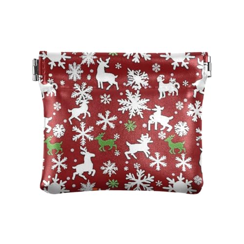 Münzgeldbörse mit Weihnachtsschneeflocke, Hirsch, weiß, rot, für Damen, Leder, einzigartige Mini-Kosmetiktasche für Damen, Weihnachten Schneeflocke Hirsch weiß rot, Dekoration von aidingzhi