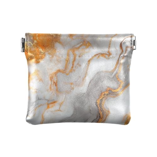 Münzgeldbörsen aus Leder mit Marmorstruktur, für Damen und Herren, einzigartige Kosmetiktasche für Damen, Jungen, Mädchen, Orange und Weiß von aidingzhi