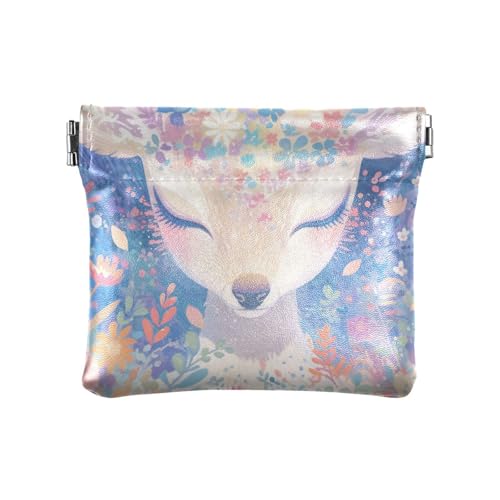 Mysterious Lovely White Deer with Daisy Flowers Women's Leather Coin Change Purse Waterproof Mini Change Wallet Coin Pocket for Woman Girl von aidingzhi