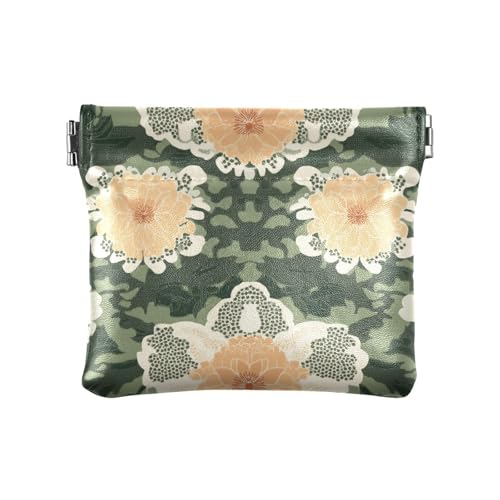 Nelke Spitze Olivgrün und Sand Damen Kleine Leder Münzbörse Fancy Mini Kleingeld Geldbörse Münzfach für Frauen von aidingzhi