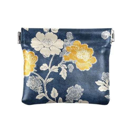 Nelke Spitze Senfgelb und Jeansblau Damen Herren Leder Münzgeldbörsen Niedlich Mini Münzbörse Beutel für Mädchen Damen Handtasche, Nelkenspitze, Senfgelb und Jeansblau, Dekoration von aidingzhi