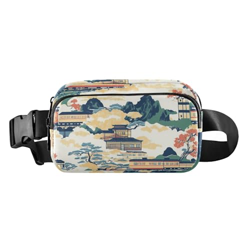 Niedliche Bauchtasche mit japanischer Architektur, für Damen und Herren, Mini-Schultertasche mit verstellbarem Gurt für Reisen, Einkaufen, Laufen von aidingzhi