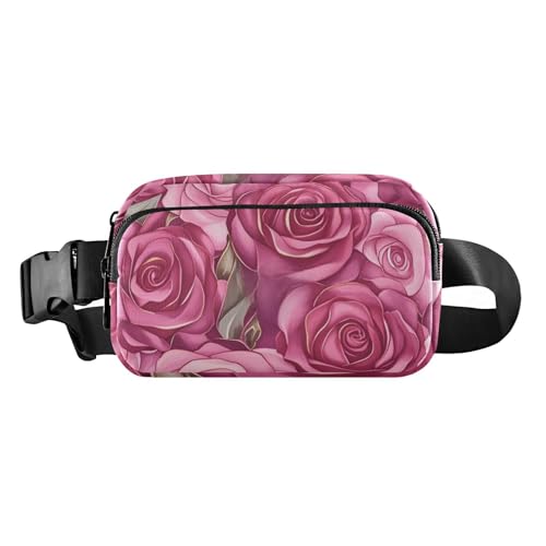 Niedliche Gürteltasche mit rosa Rose, für Damen, Herren, Teenager, wasserabweisend, Reisezubehör, mit verstellbarem Gurt, für Reisen, Einkaufen, Laufen von aidingzhi