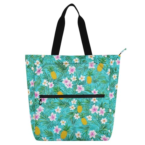 Niedliche Kinder-Tragetasche für Jungen, Mädchen, Frauen, lebendige bunte Ananas, Palmblau, wasserabweisend, Kinderbuch-Tragetasche, wiederverwendbare Einkaufstasche, Handtasche für Schule, Einkaufen von aidingzhi