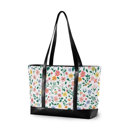 Niedliche kleine Blumen und Blätter, moderne Tasche für Damen, mit Reißverschluss, Arbeitstasche für Reisen mit Tablet von aidingzhi