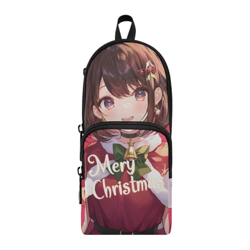 Niedliches rotes Weihnachts-Federmäppchen aus Nylon, 3 Fächer, großes Federmäppchen, Mehrzweck- und ästhetisches Federmäppchen für Teenager, Schreibwaren für Büro von aidingzhi