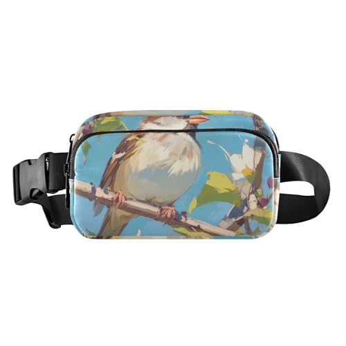 Ölgemälde, Frühlingsspatz, stilvolle Gürteltasche, Umhängetasche für Damen, Herren, Teenager, Mehrzweck-Gürteltasche, Reisebrieftasche mit verstellbarem Riemen für Reisen, Urlaub, Laufen von aidingzhi