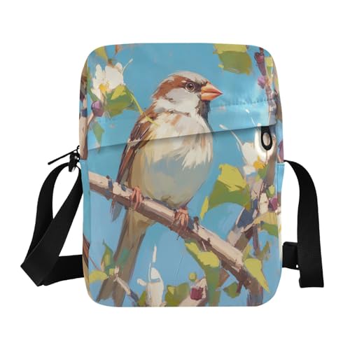 Ölgemälde, Frühlingsspatz-Umhängetasche, Umhängetasche, Umhängetasche für Damen, kleine Damen, legere Geldbörsen, verstellbarer Riemen, für den täglichen Gebrauch im Freien von aidingzhi