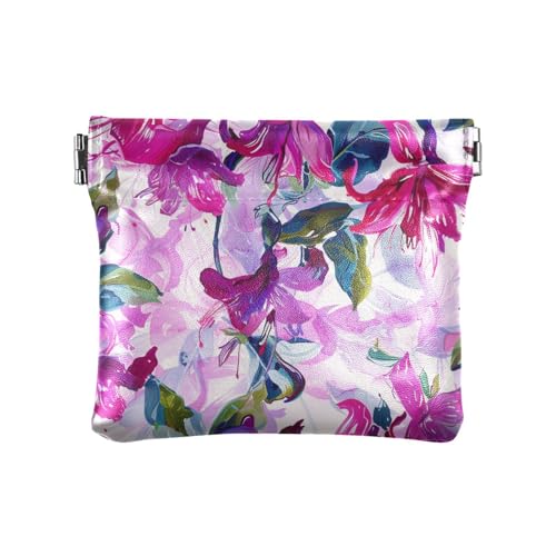 Ölgemälde Boho Fuchsia Floral Frauen Leder Münzbörse Fancy Mini Geldbörse für Frauen Jungen Mädchen von aidingzhi