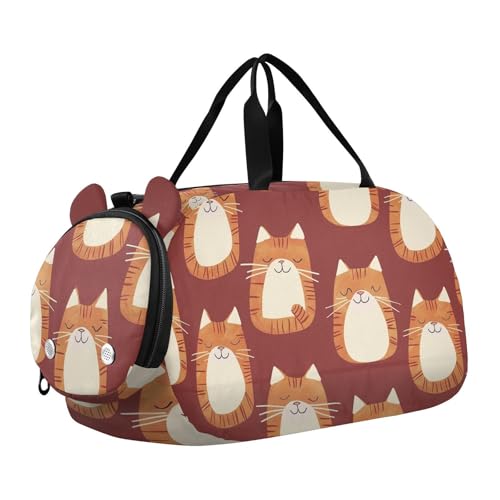 Orange Big Cat Minimalismus Jungen Gym Duffel Bag mit Schuhfach Multifunktionale Wochenend-Reisetasche für Strand Schwimmen Taschen Pool Sport, Orangefarbener Großkatzen-Minimalismus von aidingzhi