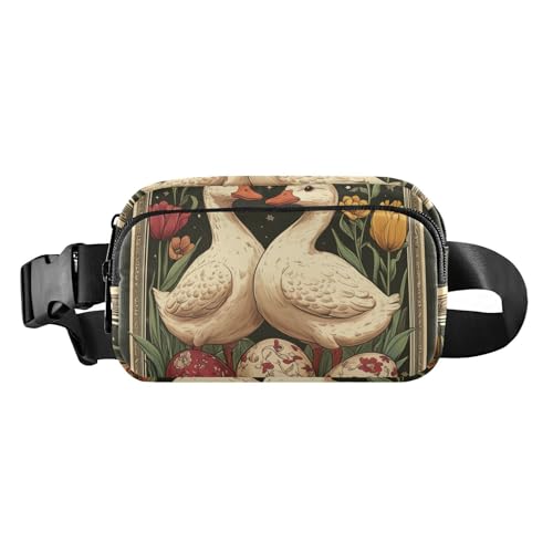 Osterente Tarotkarten Floral Egg Trendy Bauchtasche für Männer Frauen Große Kapazität Crossbody Reisepass Tasche mit verstellbarem Gurt für Reisen Fitnessstudio Arbeit von aidingzhi