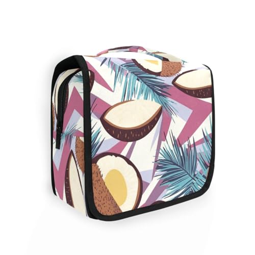 Palmblätter, Kokosnuss-Kosmetiktasche mit Aufhängehaken, tragbare Reise-Kosmetiktasche für Damen, vertikal, freistehend von aidingzhi