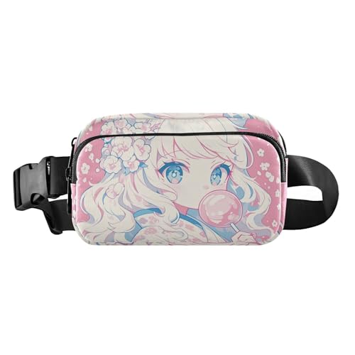 Peach Baby Anime Mädchen Mode Bauchtasche Hüfttasche für Damen Herren Teenager Große Kapazität Crossbody Bag Anti-Diebstahl Hüfttasche mit verstellbarem Gurt für Workout Laufen Wandern von aidingzhi