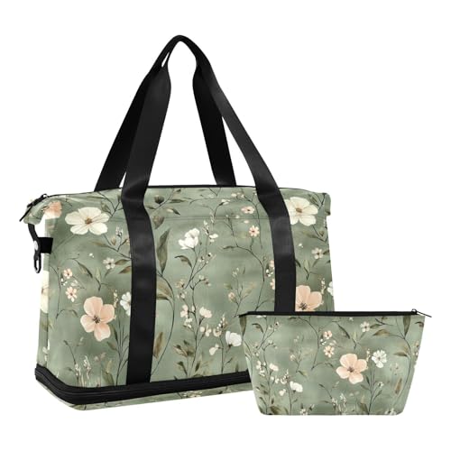 Peronal Artikel Reisetasche Reise Weekender Gear Turnbeutel Tragetasche für Reisen Multifunktional, Grüne Retro-Blumen von aidingzhi
