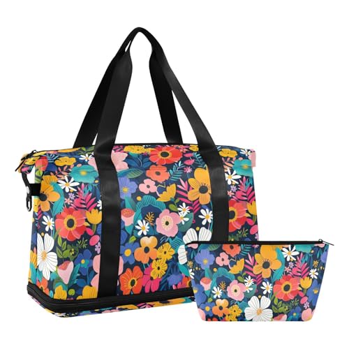 Peronal Item Reisetasche mit verstellbarer Falle für Trekking, faltbar, Ein lebendiges und farbenfrohes Blumenmuster mit verschiedenen Arten von Blumen Peronal Item Reisetasche mit verstellbarer Falle für Trekking, faltbar, Ein lebendiges und farbenfrohes Blumenmuster mit verschiedenen Arten von Blumen von aidingzhi