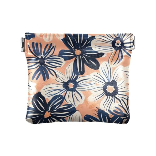 Pfirsich- und marineblaue Blumen für Damen und Herren, Leder, Münzgeldbörse, ausgefallene Make-up-Tasche für Damen und Mädchen von aidingzhi